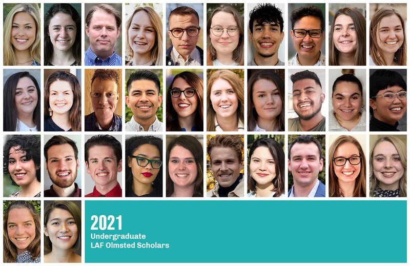Grid of headshots of the 2021 Undergraduate LAF Olmsted Scholars