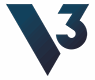 Very dark blue V3 logo featuring a slash and the number 3, which together make a V form