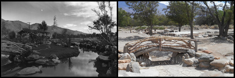 The park in Manzanar Relocation Center in 1943 and 2015