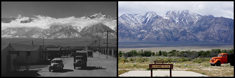 Manzanar street scene in 1943 and 2016