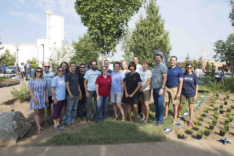 Mahan Rykiel designers and stakeholders pose for a group photo at the opening of Project Birdland