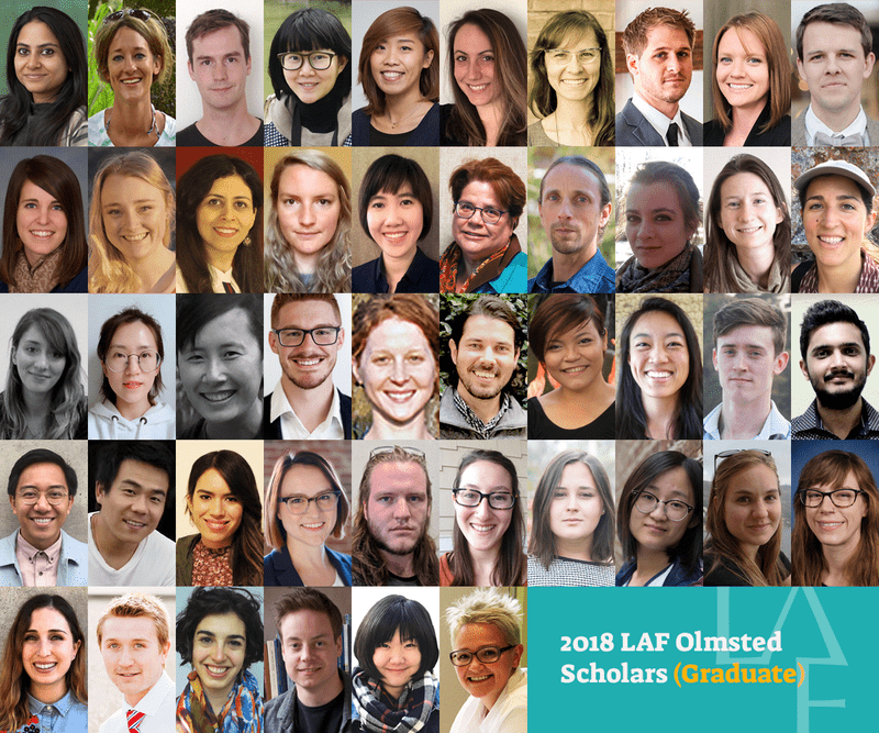 Portraits of 2018 graduate landscape architecture students recognized as LAF Olmsted Scholars