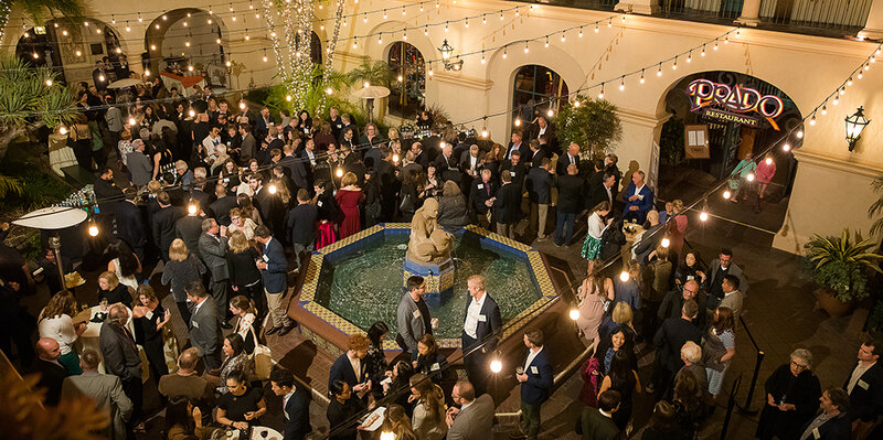 Guests around the courtyard fountain at LAF's 34th Annual Benefit