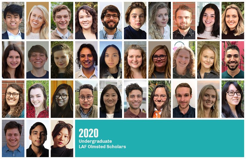Grid of headshots of the 2020 Undergraduate LAF Olmsted Scholars