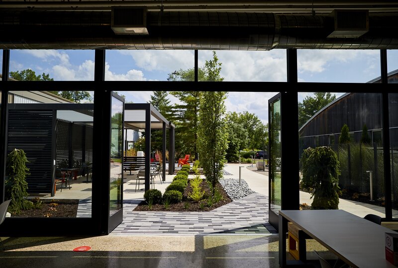 Outdoor space at Landscape Forms' Kalamazoo, MI headquarters