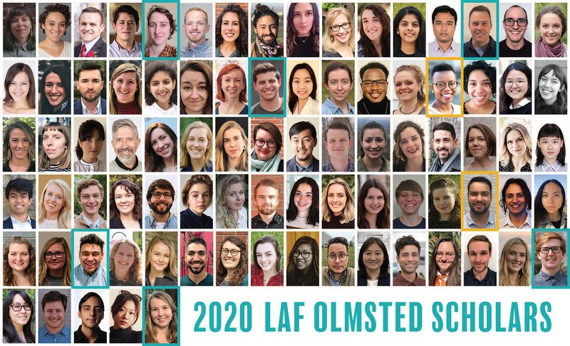 Grid of 85 headshots of each of the 2020 LAF Olmsted Scholars