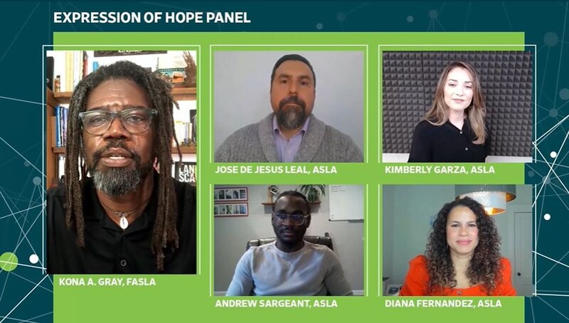 Screenshot of the five speakers during the Expression of Hope panel