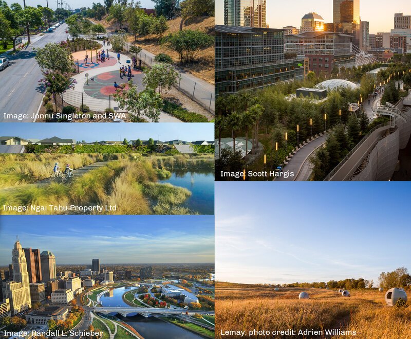 A collage of five landscape projects selected for the 2021 CSI program