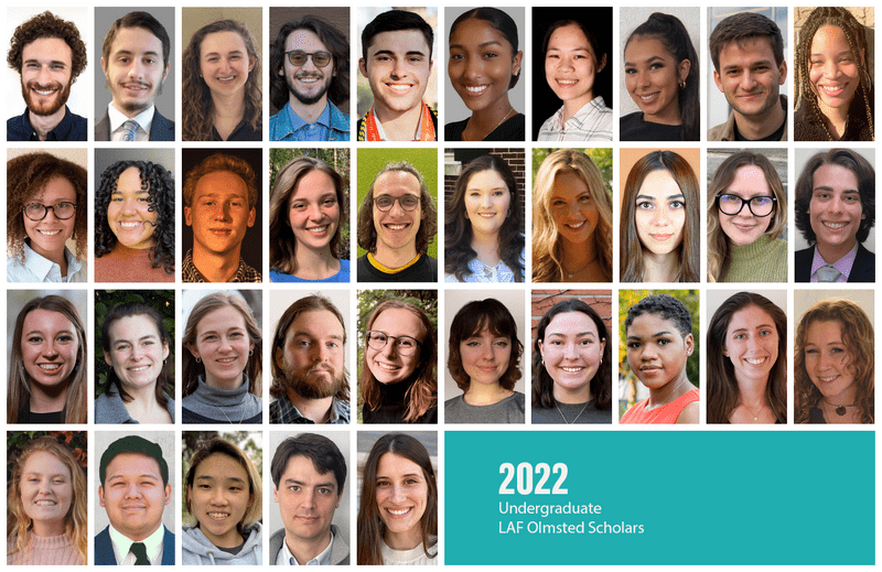 Grid of headshots of the 2022 Undergraduate LAF Olmsted Scholars