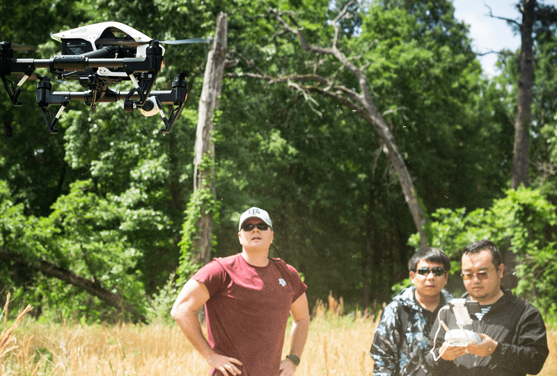 The Texas A&M team flies a drone during their CSI efforts in Houston.