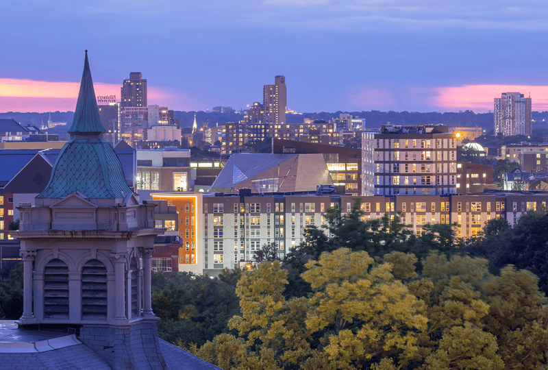 The Minneapolis skyline at dusk.