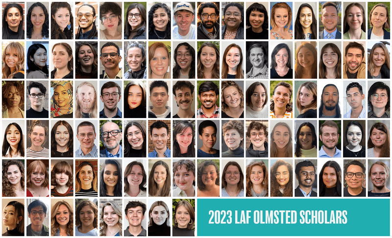 The 2023 LAF Olmsted Scholars are pictured in a photo grid.