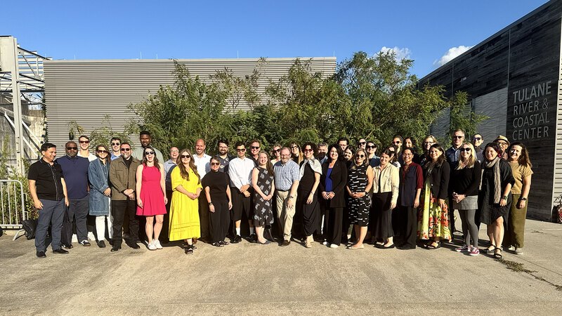 Group shot of the 40+ current, outgoing, and incoming members of the LAF Board of Directors and staff