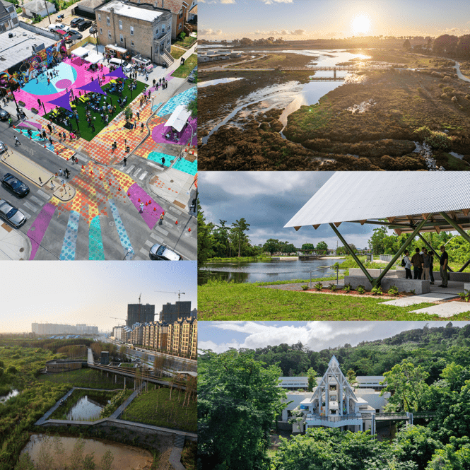 A collage of five landscape projects selected for the 2026 CSI program