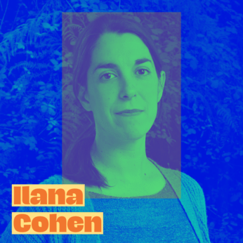 blue and green graphic headshot of Ilana Cohen 