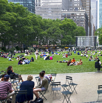 People outside in Bryant Park in New York City