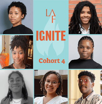 A grid of 7 headshots with text saying "LAF Ignite Cohort 4"
