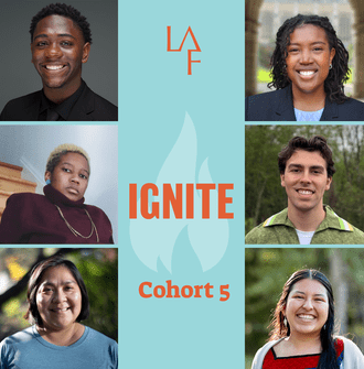 square. graphic with 6 headshots and text "LAF Ignite cohort 5"