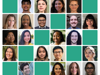 Grid with 21 headshots of LAF's 2021 scholarship winners
