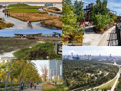 A collage of five landscape projects selected for the 2022 CSI program