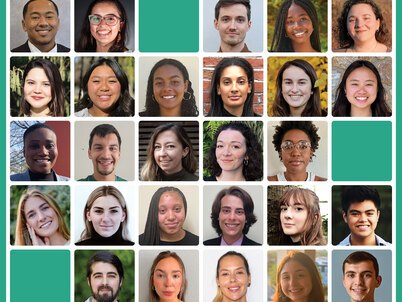 A grid with headshots of the 27 students who won LAF scholarships in 2023