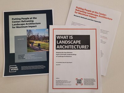 Three Frameworks reports arranged on a cream-colored countertop
