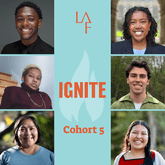 square. graphic with 6 headshots and text "LAF Ignite cohort 5"
