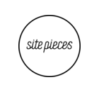 The words "site pieces" in lowercase black script surrounded by a circle