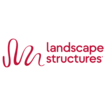 Logo of Landscape Structures featuring a stylized red-pink wave and the company name in lowercase red-pink font.