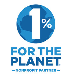 TEXT "1% for the Planet, Nonprofit Partner. Logo has a 1% over a blue globe.