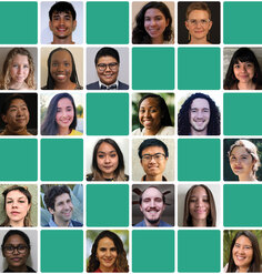 Grid with 21 headshots of LAF's 2021 scholarship winners