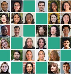 A grid with headshots of the 27 students who won LAF scholarships in 2023