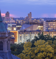 The Minneapolis skyline at dusk. 