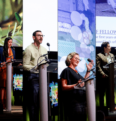 collage image of 4 speakers
