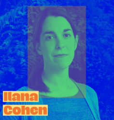 blue and green graphic headshot of Ilana Cohen 